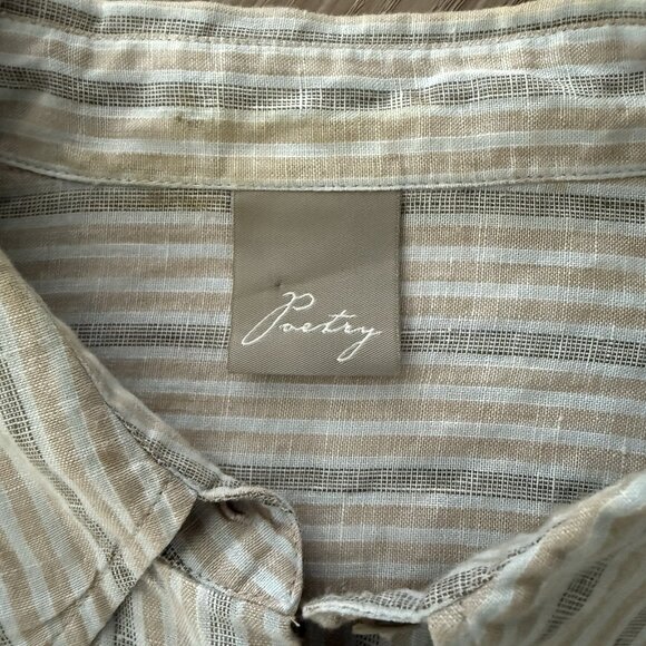 Striped Linen Button Down Womens 1X Natural Lagenlook Breathable Travel Classic - Picture 2 of 7